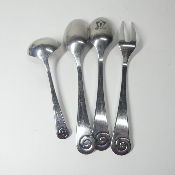 Robert Welch Ammonite Ginko Helmick Serving Pieces 4pc Lot Spoons Stainless - Picture 5 of 6